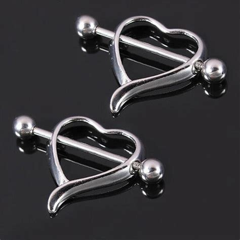 Pair Stainless Steel Breast Piercing Jewelry Heart Nipple Piercing Bar Nipple Rings Shield Cover