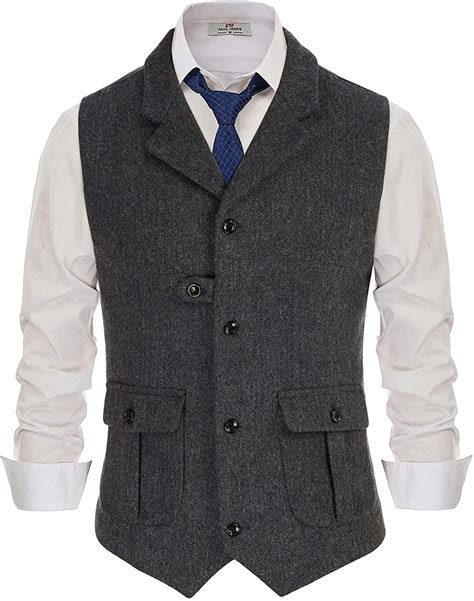 Mens Herringbone Tweed Suit Vest Vintage Wool Blend Notch Lapel