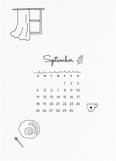A Calendar With The Word September Written In Black Ink On White Paper