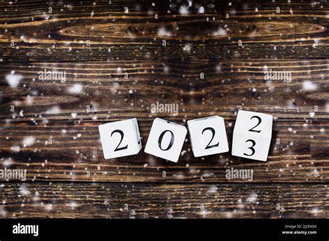 Wooden White Calendar Blocks Flipping New Years 2022 To 2023 Table