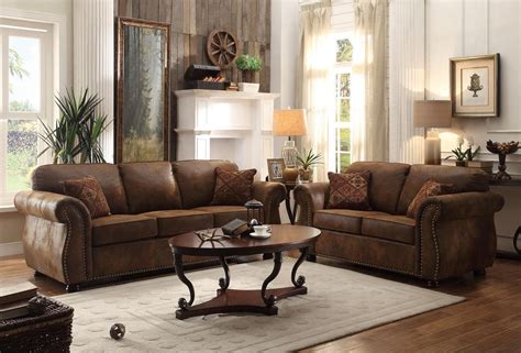 Westwood Rustic Brown Living Room Furniture Faux Leather Sofa Couch
