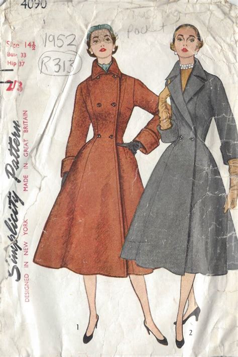 1950s Coat Pattern Supplied By The Vintage Pattern Shop