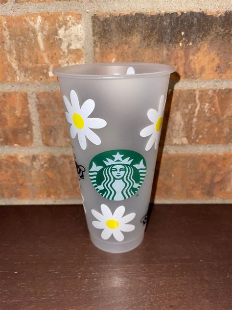 Custom Daisy Flower Cupstarbucks Tumbler 24 Ozcold Etsy