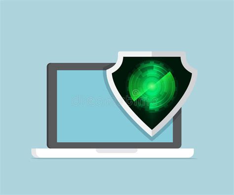 Network Cyber Security Laptop With Technology Shield Guard Stock Vector