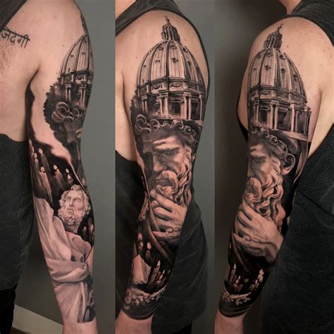 Saint Peter And James Black And Grey Tattoos Zeus Tattoo Sleeve Tattoos