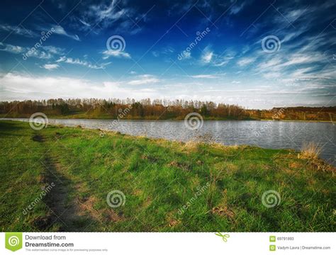 Sonniger Tag Auf Einem Ruhigen Fluss Im Sommer Stockbild Bild Von