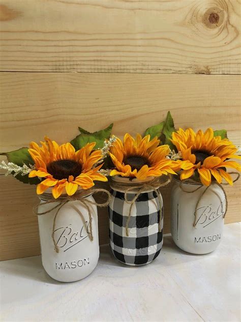 Sunflowers In Hand Painted Jarsartificial Flower Etsy In 2020