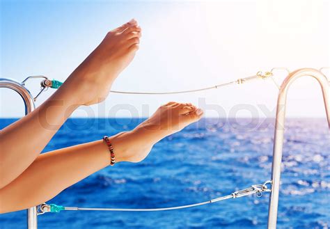 Womens Feet On The Yacht Stock Image Colourbox