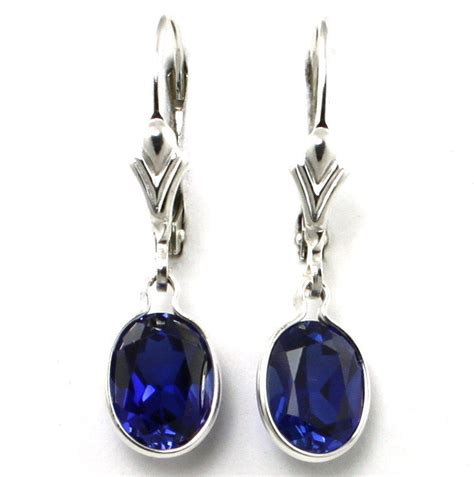 Created Blue Sapphire 925 Sterling Silver Leverback Earrings SE001 On