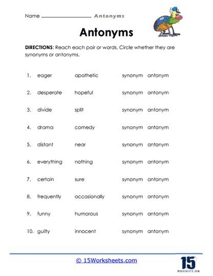 Antonyms Worksheets 15