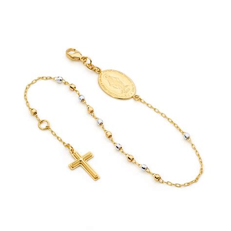 18kt Yellow And White 2 Ton Gold Diamond Cut Rosary Bracelet