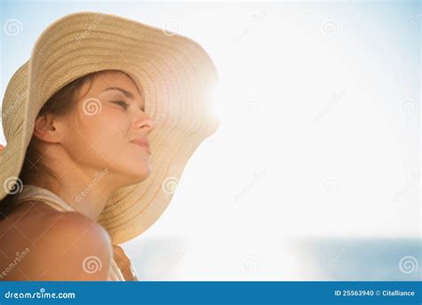 Portrait Of Happy Woman Enjoying Sunshine Stock Photo Image Of