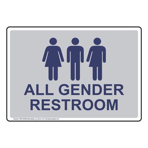 Marine Blue On Silver All Gender Restroom Sign 6 Sizes Easy Order