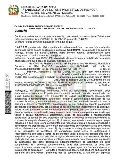 Certidão De Escritura De União Estável Documento No Brasil