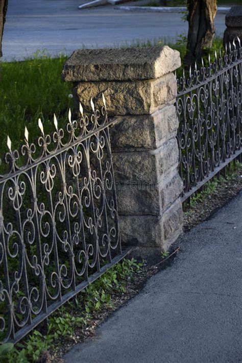 Old Stone Fence With Posts In The Park Stock Image Image Of Meadow