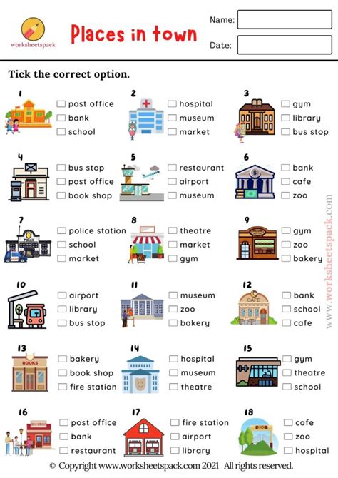 Places In Town Quiz Free Pdf Printable And Online Worksheets Pack