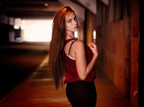 wallpaper women redhead depth of field straight hair long hair looking at viewer red