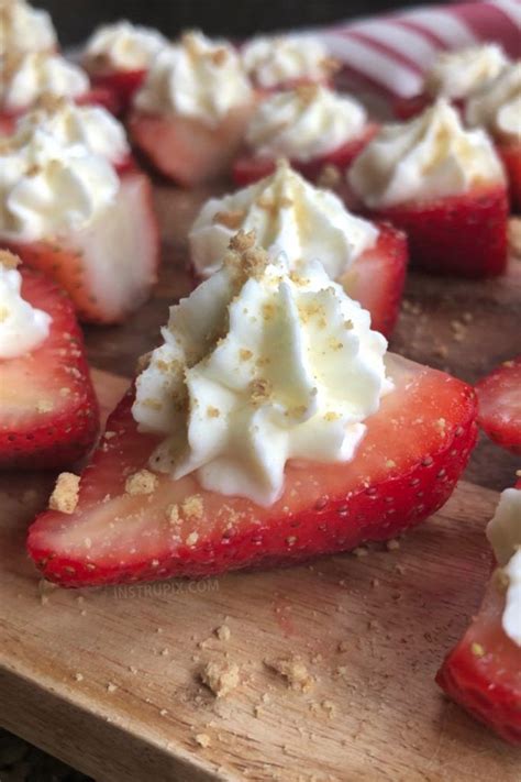 Place the softened cream cheese, sour cream, sugar, vanilla extract and lemon juice in a medium sized mixing bowl (do not add the heavy whipping cream). Deviled Strawberries | Recipe | Sweet snacks, Appetizers ...