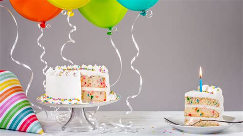 Wallpaper Birthday Cake Candle Balloons Ribbon 3840x2160 Uhd 4k