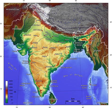Detailed Topographical Map Of India India Detailed Topographical Map