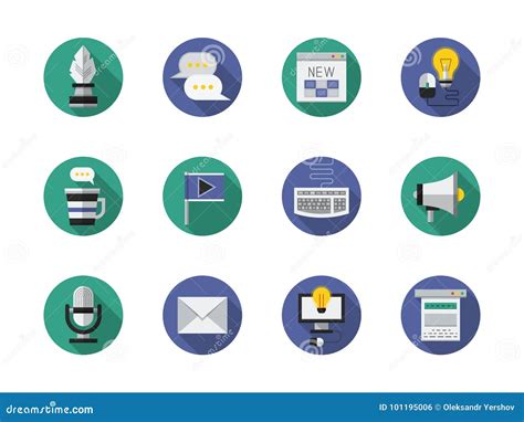 Media Content Flat Round Icons Set Stock Illustration Illustration Of