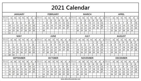 Calendar 2021 Week Wise Full Year Calendar 2021 Year Calendar