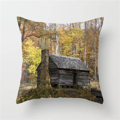 Smoky Mountain Rural Rustic Cabin Autumn View Throw Pillow By Gsallicat