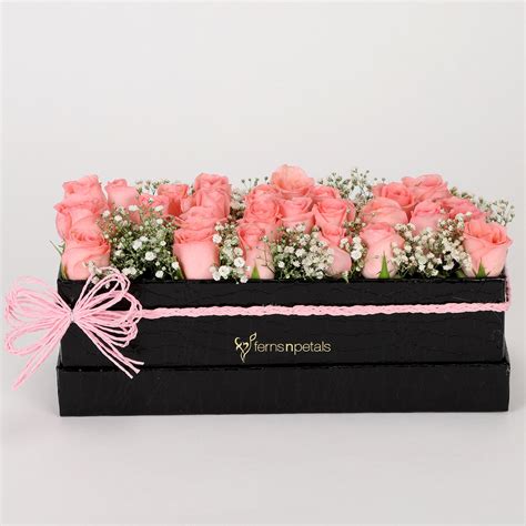 Buysend Delicate Pink Roses Box Arrangement Online Ferns N Petals