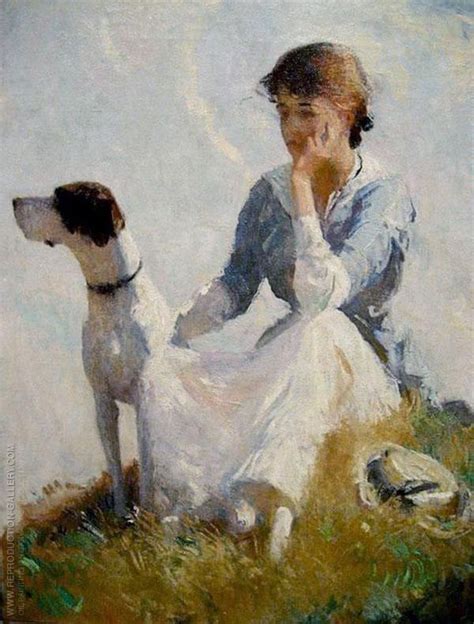 Girl With A Dog 1914 By Frank Weston Benson Oil Painting Reproduction