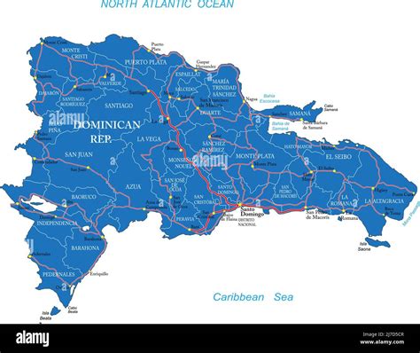 Highly Detailed Vector Map Of Dominican Republic With Administrative Regions Main Cities And