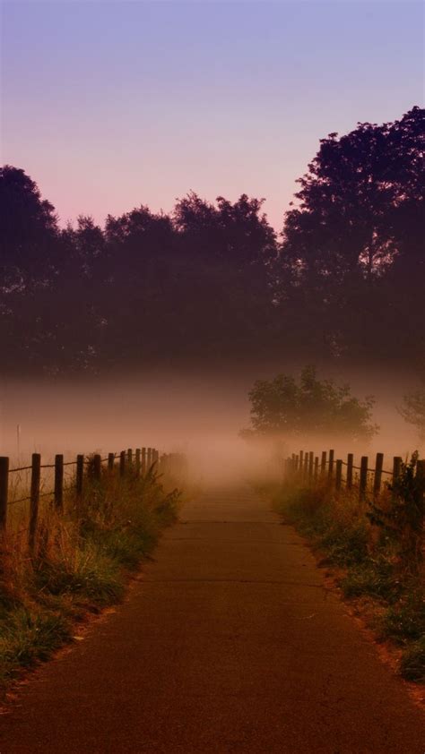 Pathway Fence Dawn Sunrise Fog 720x1280 Wallpaper Nature