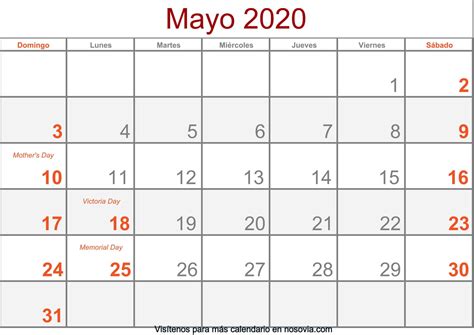 Pin En Calendario Mayo 2020 Con Festivos Imprimir Gratis