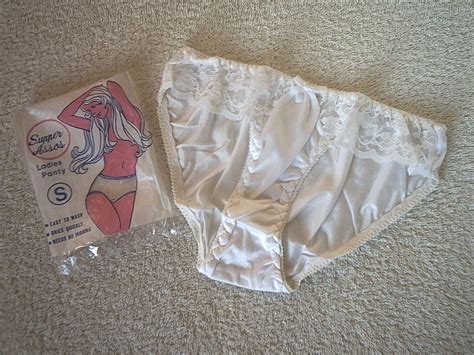 cute silky white vintage nylon bikini panties frilly knickers xs ebay