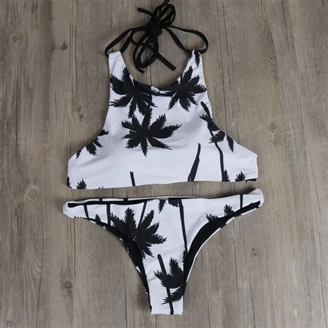 2019 Summer Push Up Bikinis Women Sexy Palm Tree Cropped Bikini Set