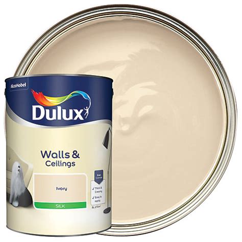Offer Wickes Dulux Ivory Silk Emulsion Paint 5l Wickes
