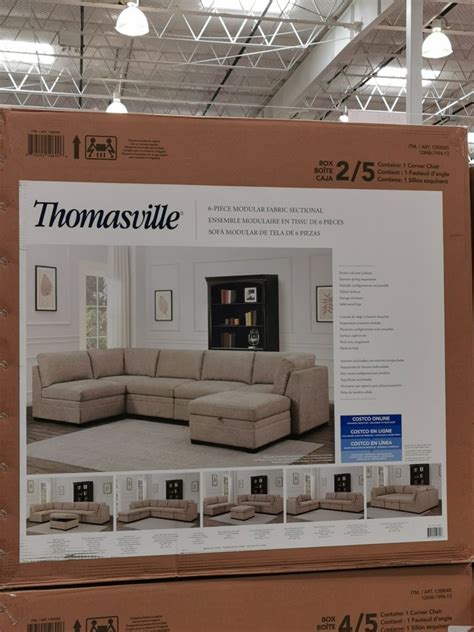 Our inventory of reclining and stationary sectionals are available in fabric, leather, and upholstery in a variety of styles to complement any home decor. Costco-1288045-Thomasville-6-piece-Modular-Fabric-Sectional1 - CostcoChaser