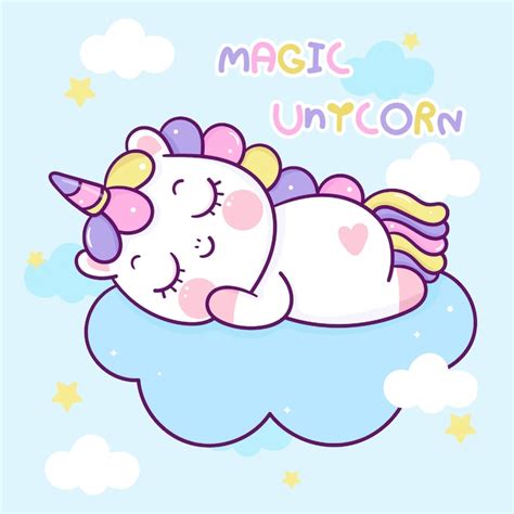 Premium Vector Cute Unicorn Cartoon Sleep On Cloud Kawaii Character