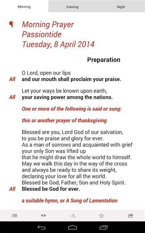For every day of the year, it presents the three services in full and includes bible readings (nrsv translation), psalms, canticles and seasonal. Daily Prayer: from the CofE - Android Apps on Google Play