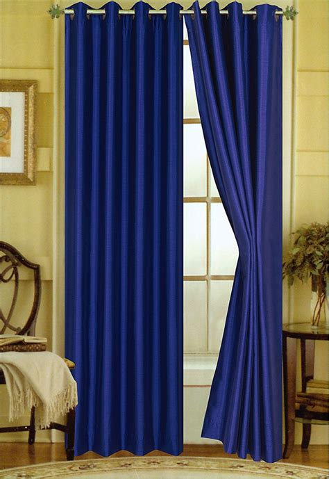 1 Panel Mira Solid Navy Blue Semi Sheer Window Faux Silk Antique Bronze