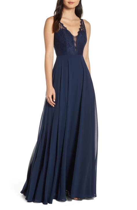 Hayley Paige Occasions Lace Bodice Chiffon Evening Dress Nordstrom Vestidos Largos Formales