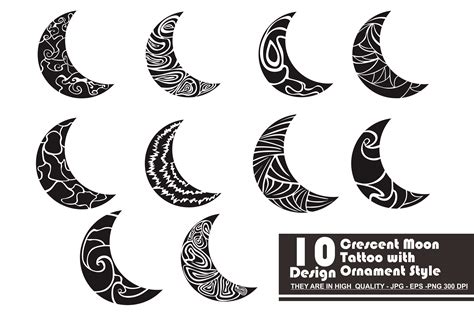 Crescent Moon Tattoo With Ornament Style Graphic By Arief Sapta Adjie