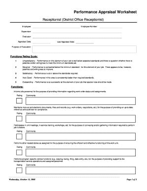 They provide varieties of a questionnaire which helps in accessing the capabilities of a person in varieties of situations. receptionist performance review phrases - Fill Out Online ...