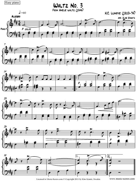Lumbye Waltz No3 Easy Piano Classical Sheet Music