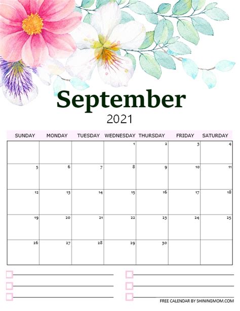 Free Printable September 2021 Calendar 12 Awesome Designs