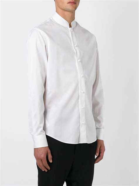 Giorgio Armani Cotton Mandarin Collar Shirt In White For Men Lyst