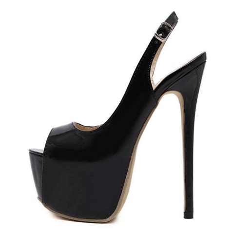 black patent sexy peep toe slingback platforms super high