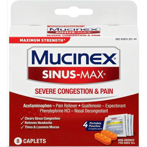 Mucinex Sinus Max Maximum Strength Severe Congestion And Pain Sinus