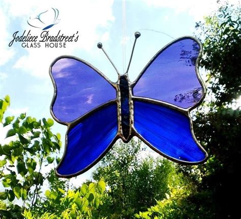 Stained Glass Butterfly Suncatcher Purple And Blue Etsy Stained Glass Butterfly Glass