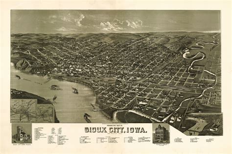 Map Of Sioux City Iowa Antique Map Pictorial Or Birdseye Map 1888 Ebay