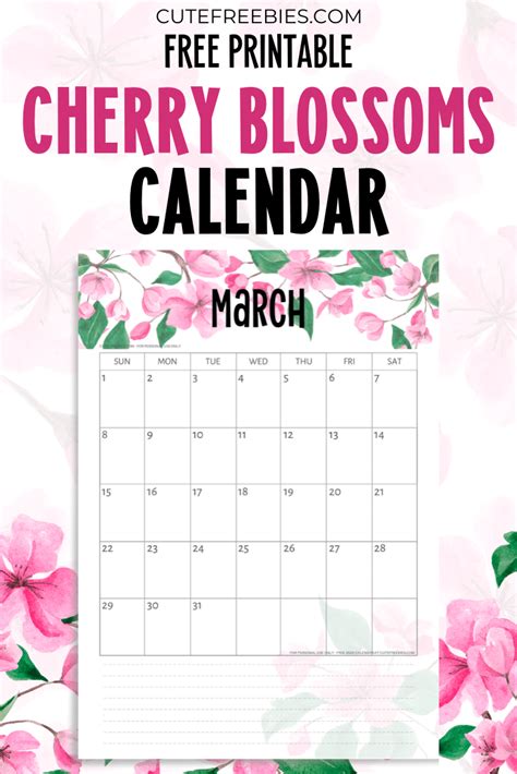 Free Printable 2020 2021 Cherry Blossoms Calendar Monthly Calendar